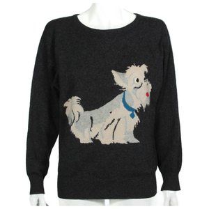 KING DEER 100% Cashmere Cute! Scottish Terrier Dog Gray Sweater Womens sz 40 211